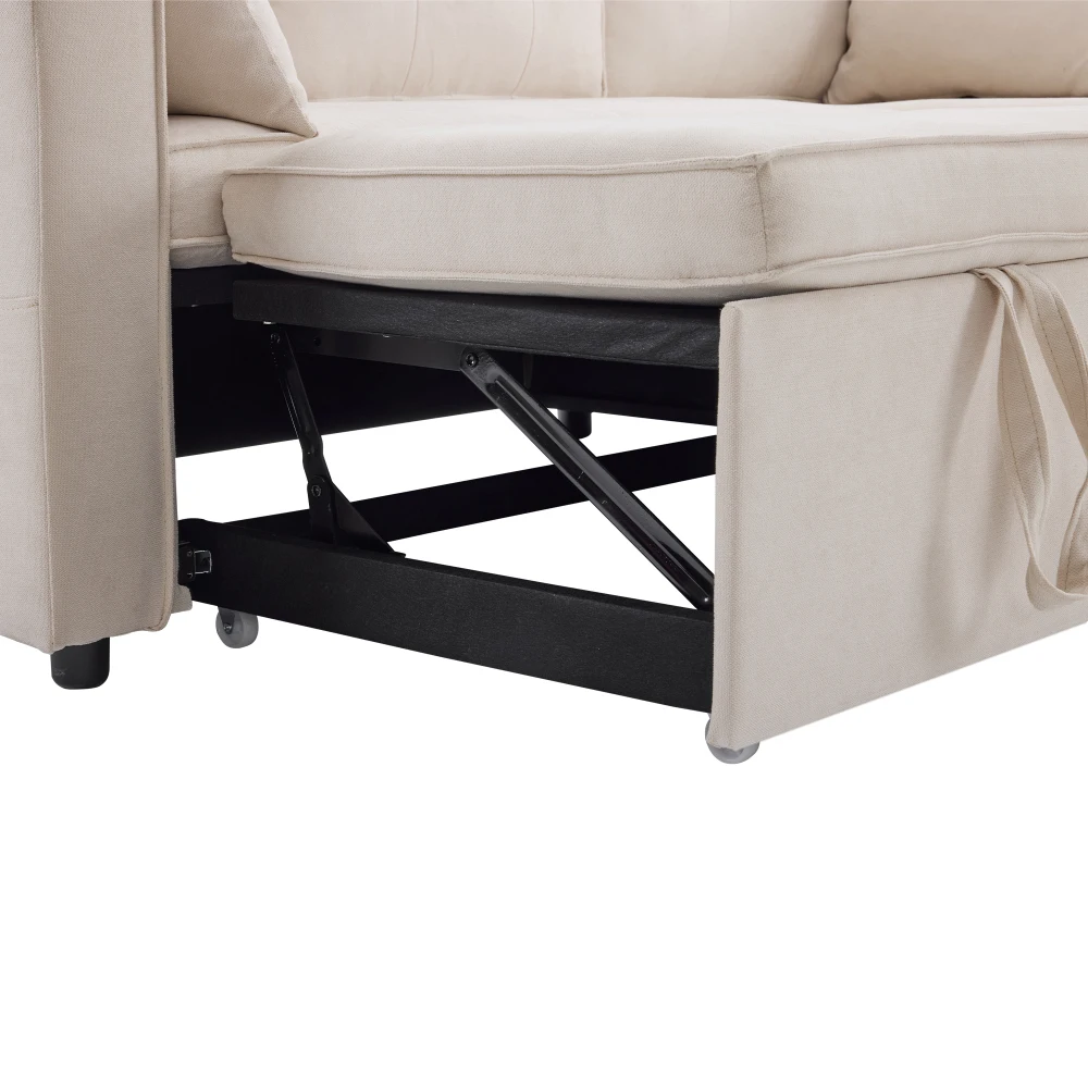 PINGGO L-förmiges Schlafsofa mit Schlaffunktion Modernes Design Gepolsterter Loungesessel mit Stauraum und Getränkehalter für Wohnzimmer – Detail 20
