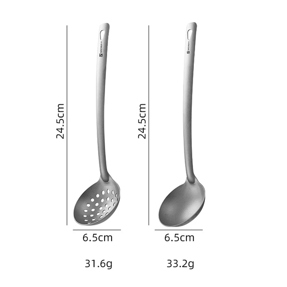 Long Handle Titanium Soup Ladle Skimmer Kits Slotted Spoon Food Strainer Serving Colander Hot Pot Tableware Lightweight 2PCS