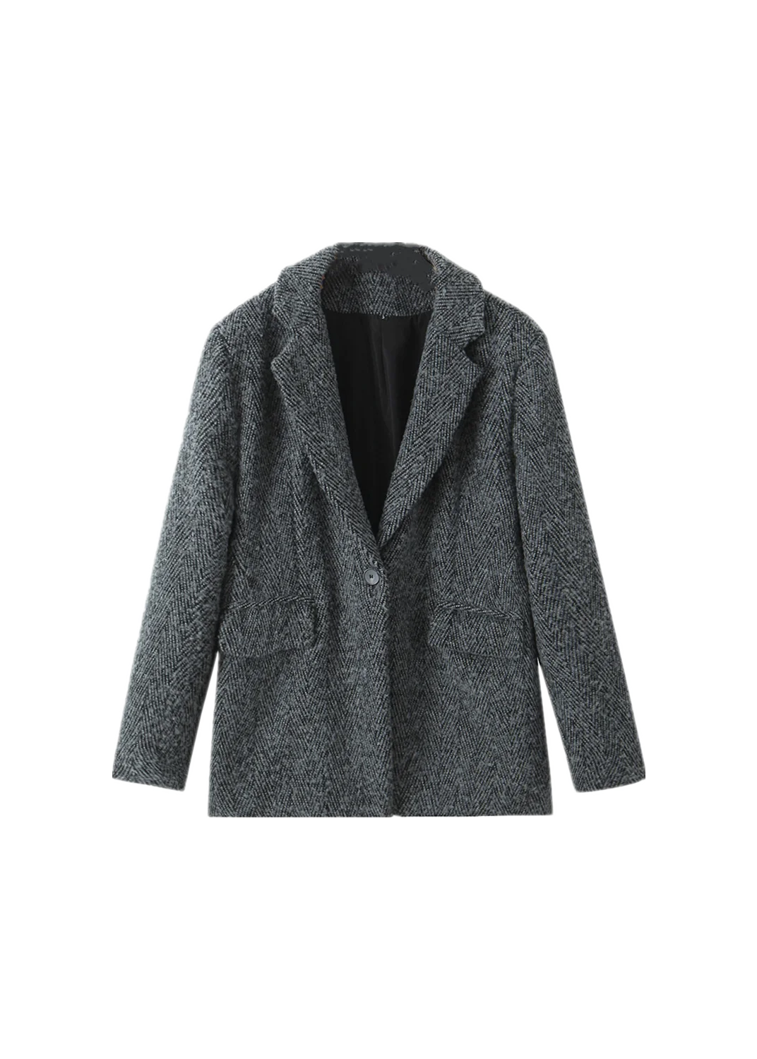 2 Pieces 1 Set CHILL Notched Tweed Weave Oversized Blazer High Waist Package Hips A-line Mini Skirt Suits Matching Gray