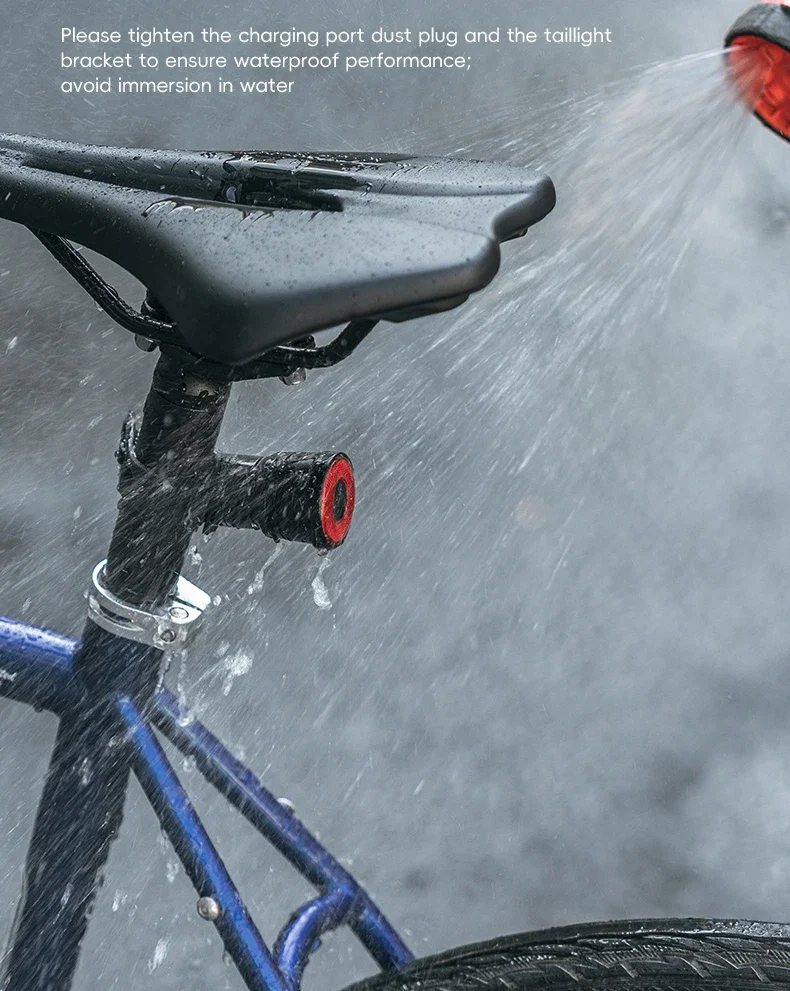 ROCKBROS Bicycle Rear Light Bike Smart Brake Sensing Taillight Type-C Charging Day/Night Sensing MTB Road Bike Accessories