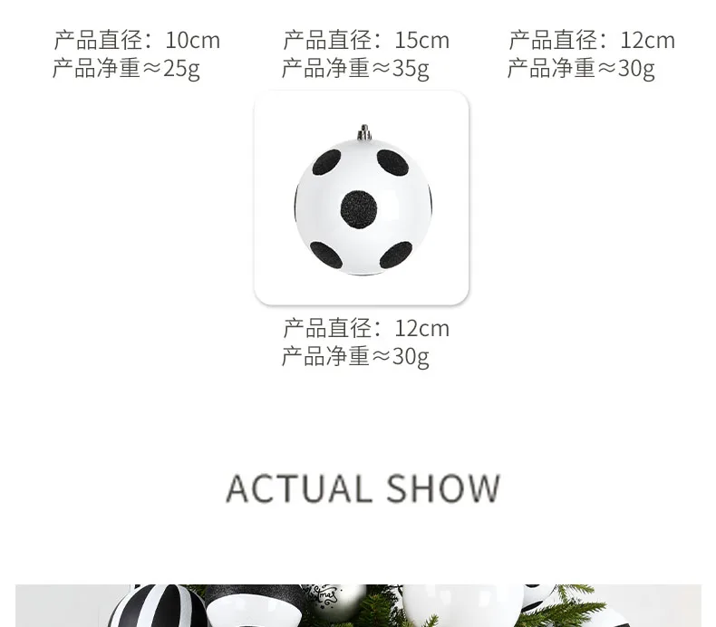 Description Picture 4 of item8-30cm 1-6pcs Christmas Tree Decoration White Black Balls Christmas Home Holiday Party Ornaments Hanging Ball 2024 New Year Gift
