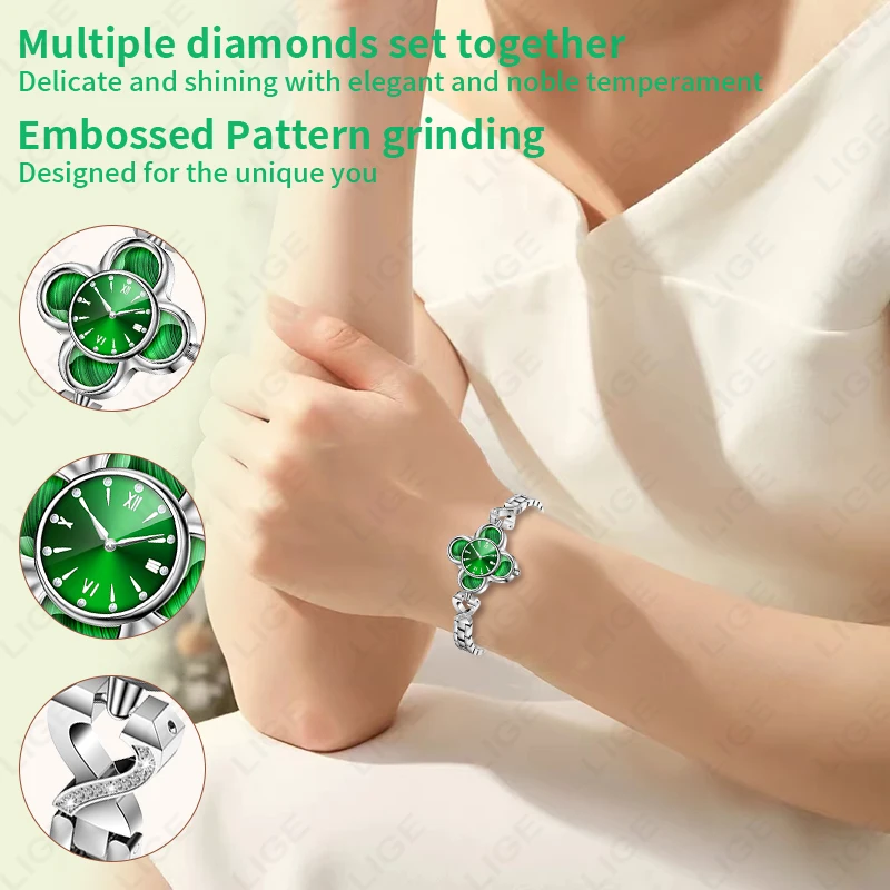 LIGE Luxury Ladies Quartz Watches Smart Bracelet Woman Heart Rate Blood Pressure Monitor AI Health Smart Watch Women Sport Band