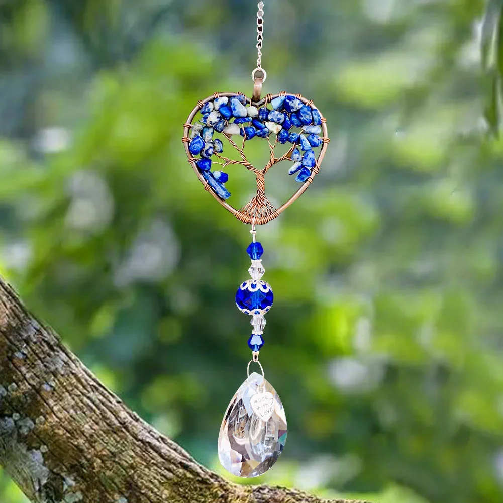 Crystal Pendant Sun Catcher 1PC Love Heart Tree of Life Kabbalah Quartz Prism Glass Crystal Pendant Agate Chakras Energy Stone Meditation DIY Garden Hanging