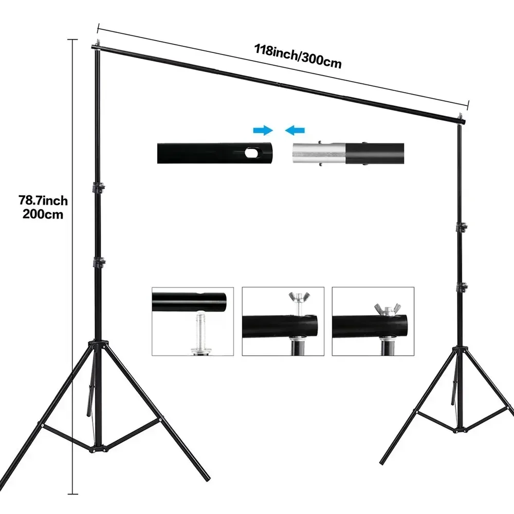 2X2/3m Photo Video Studio Backdrop Background Stand Adjustable Telescopic Background Support System with Carry Bag