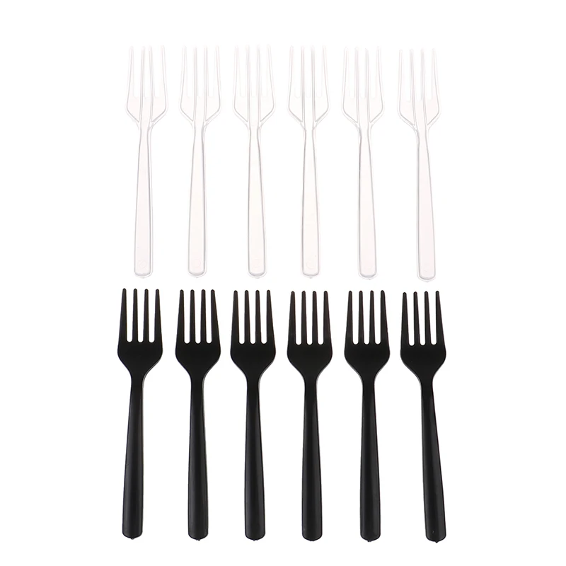 Description Picture 6 of item100Pcs Clear Transparent Cutlery Disposable Forks For Party BBQ Sticks Home Dining Food Cake Fruit Fork Disposable Tableware