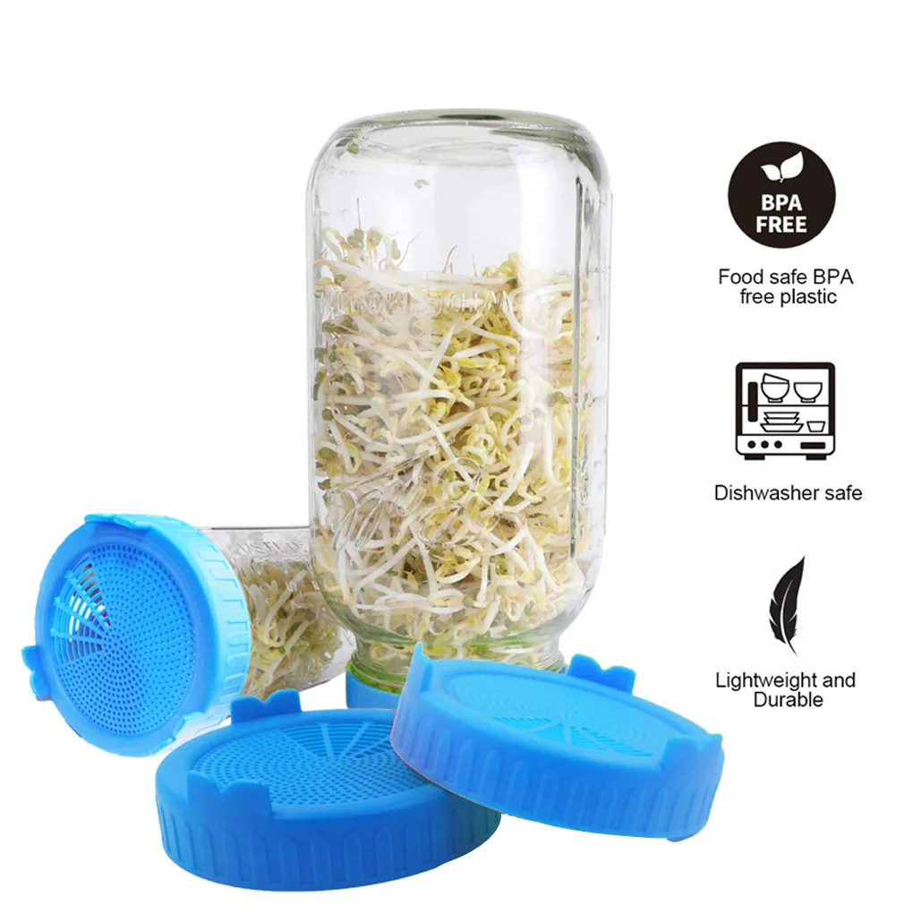 2pcs Grow Bean Sprouts Alfalfa Salad Sprouts Lids Plastic Jar Seed