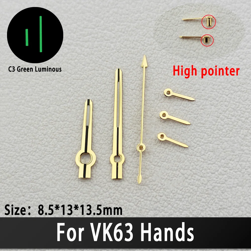 VK63 Hands High Quality VK63 Watch Hands Racing Hands C3 Green Luminous Watch Hands VK 63 Quartz Movement Men's Watches Parts