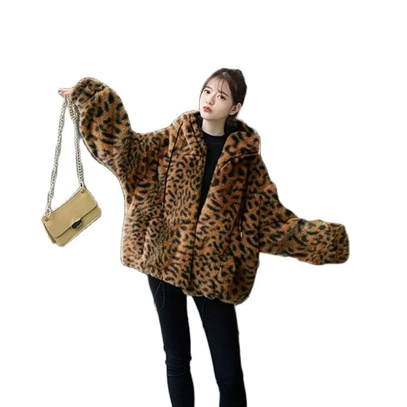 

Hooded Leopard Fur Coat Women Winter Faux Jacket Female Plush Zipper Fluffy Casaco Inverno Feminino Plus Size