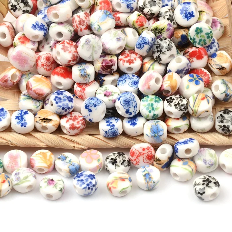 200 Keramikperlen Mit Blumenglasur – 8 Mm Durchmesser, 3 Mm Loch, Für Schmuck & Basteln