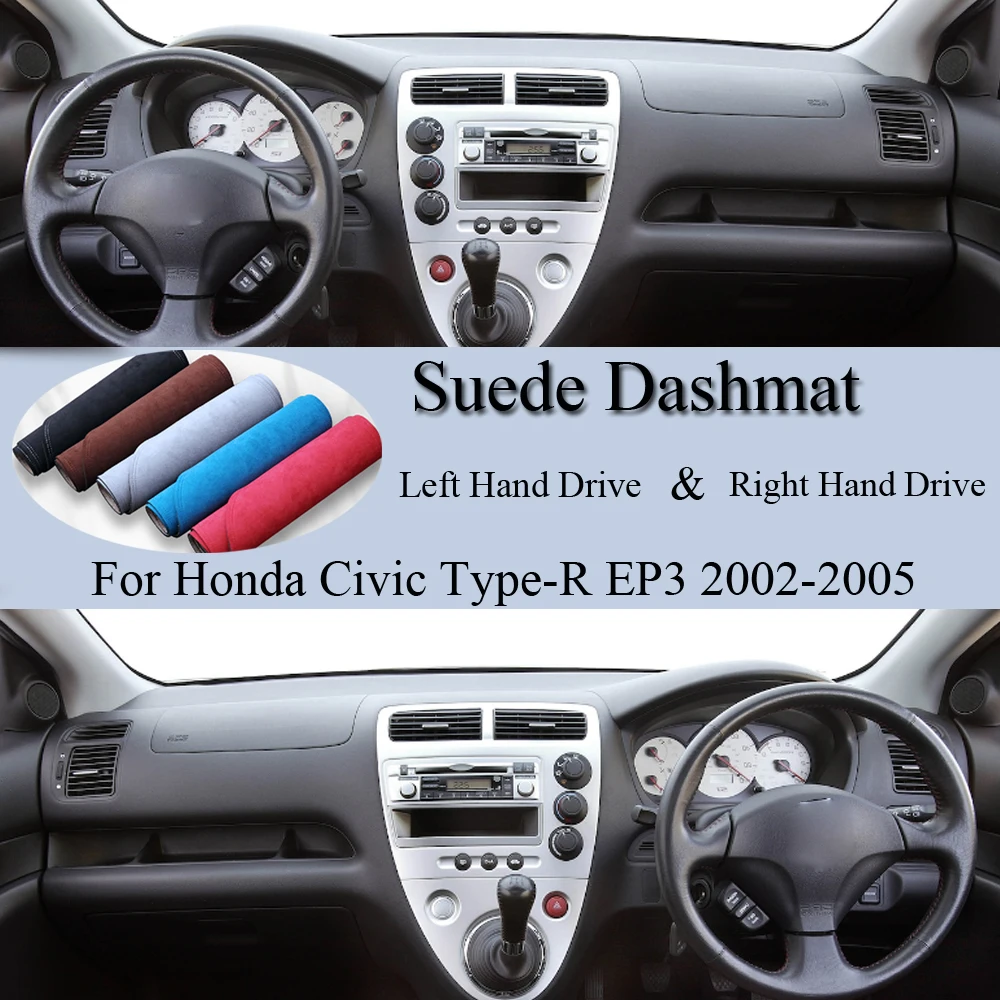 Per Honda Civic Type-R Uk-Spec Ep3 2002-2005 Tappetino Da Cruscotto In Pelle Scamosciata Tappetino Da Cruscotto Tappetino Da Cruscotto Parasole Tappet