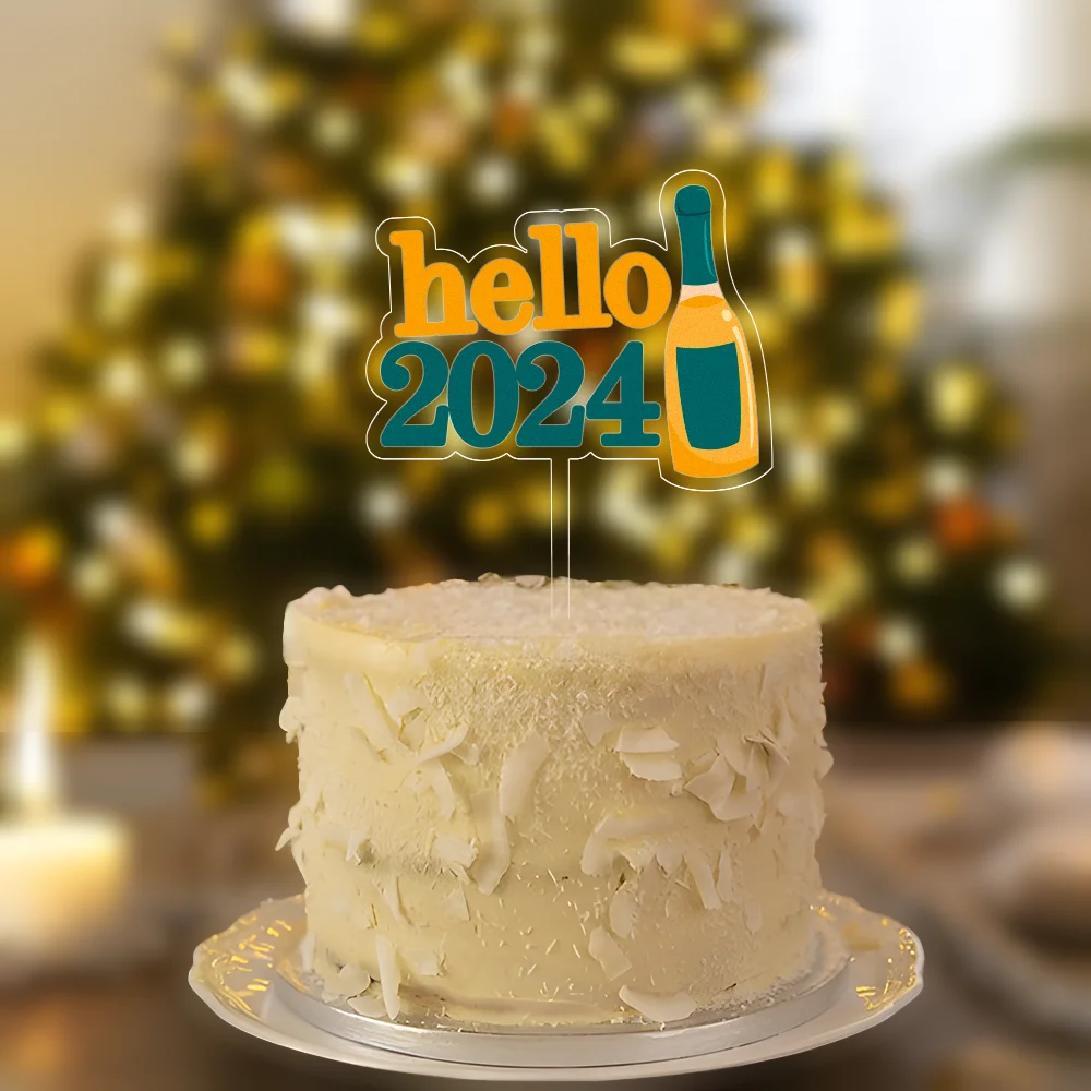 Hello 2024 Acrylic Cake Topper Cake Decoration New Year Cake - Temu