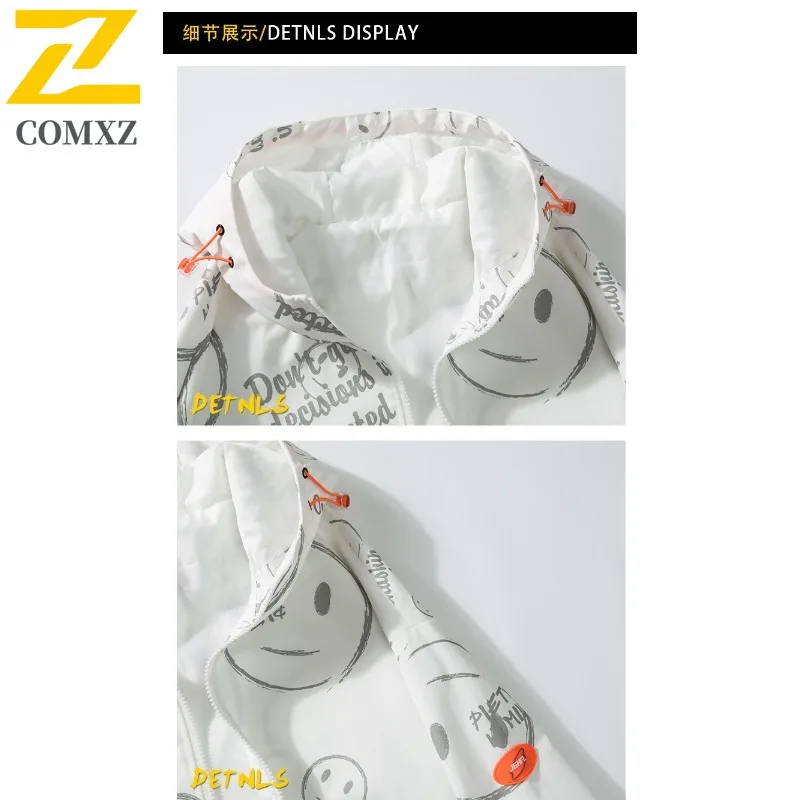 EiAO windbreaker Smile Print Men Women Trendy Loose Fit Casual Coat Waterproof Windproof Streetwear for Hiking Camping Outdoor