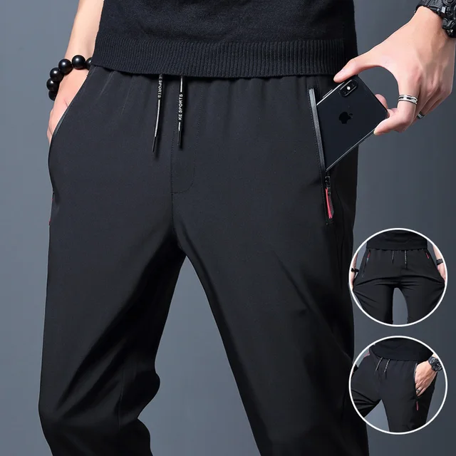 Été hommes glace soie séchage rapide pantalons décontractés coupe ajustée version coréenne glace soie pantalon sport pantalon tube droit séchage rapide p 1