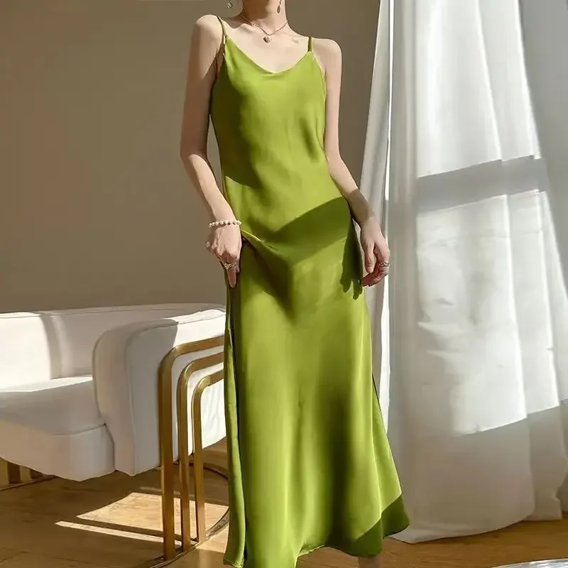 

Sexy Dresses Summer Beach New Fashionable Minimalist Versatile Hanging Strap Dress Women Long Slim Trendy