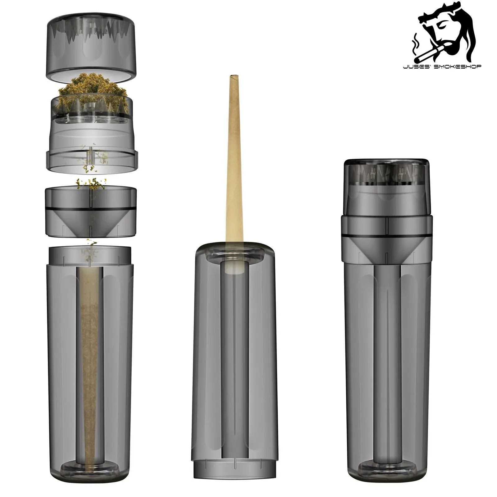 

JUSES' SMOKESHOP Acrylic Dry Herb Grinder 2 In1 One Piece Rolling Papers Tobacco Filling Machine Herbal Crusher Cigarette Tool
