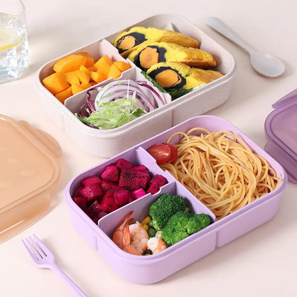 1pcs Microwave Lunch Box 3 Compartments Plastic Family Food Storage  Container for Office - AliExpress