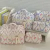 Cute Bow Flower Quilting Makeup Bag Women Zipper Cosmetic Organizer Female Cloth Handbag Portable Toiletry Case For Girls 5