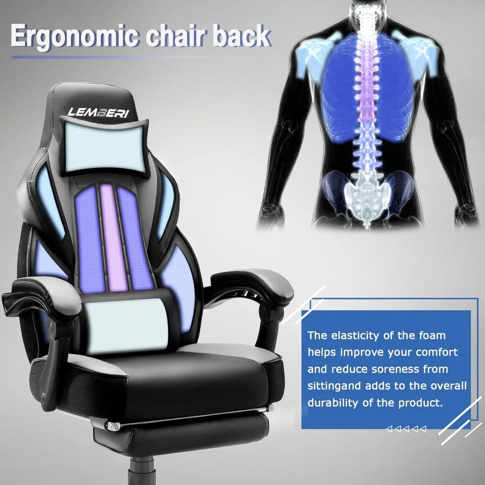 Gaming Chairs with Footrest,Ergonomic Video Game Chairs for Adults,Big and Tall Chair 400lb Weight Capacity, 5