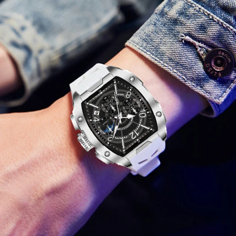 

Dropship Men Quartz Wristwatches For Men Wrist Watch Chronograph Tonneau Top Brand Luxury Luminous Date Male Clock Watches