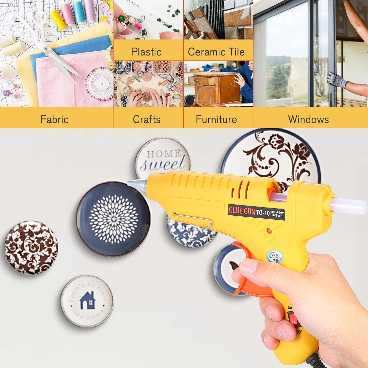 Hot Melt Glue Gun 60W/100W Power Adjustable Hot Melt Glue Machine Multifunctional Industrial Household DIY Glue Gun Yellow GT-10 5