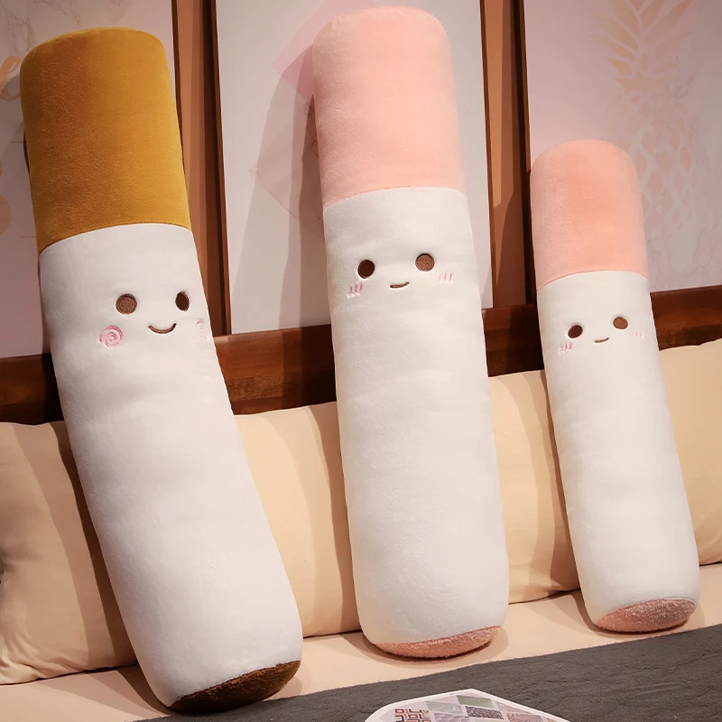 45~105cm Soft Stuffed Long Cigarette Pillow Stuffed Brown Pink Smiling Cute Face Sleeping Bolster Leg Support Plushie Peluche 2