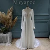 Mryarce Classic Elegant Chiffon A Line Wedding Dresses Deep V Neck Long Sleeves Side Slit Bridal Gowns 5