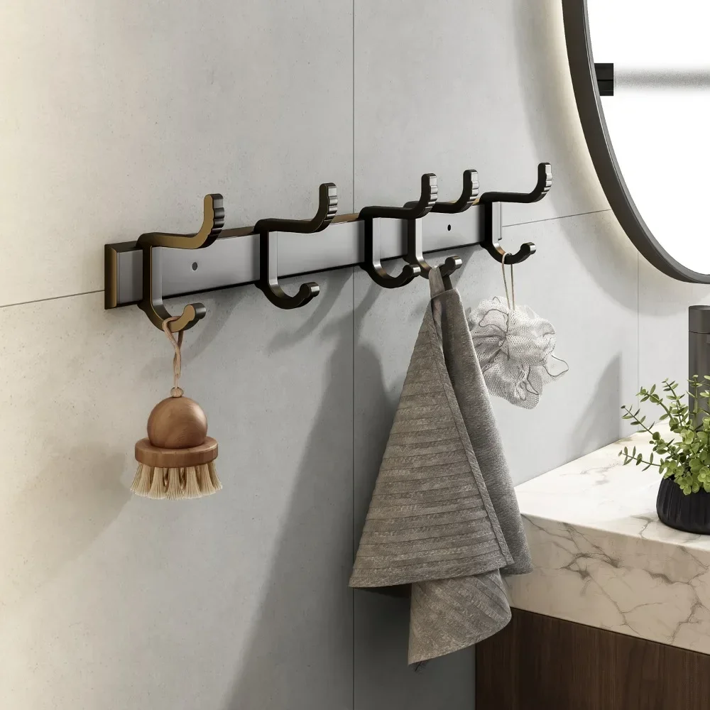 Bath Hardware Sets Towel Rack Shower Bar Rail Holder Double Shelves Hooks Hanger Paper Tray Toilet Brush Holders Black Aluminum
