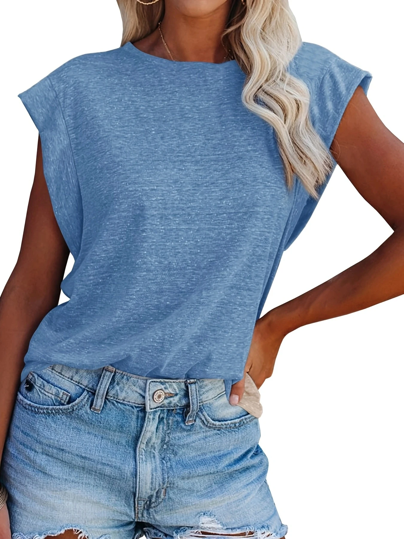 

Loose Crew Neck T-shirt, Casual Cap Sleeve Summer Basic T-Shirts Tops, Women's Clothing