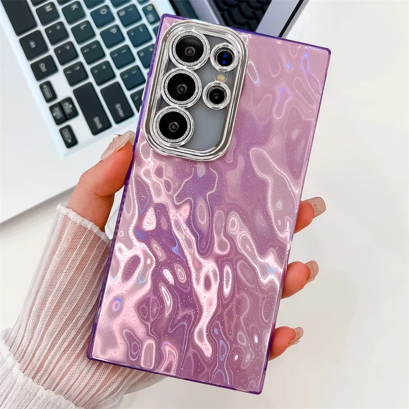 Coque de téléphone pliable en aluminium pour Samsung Galaxy S24 FE Plus S23 Ultra A15 A25 A35 A55 A54, housse de protection rigide en PC pailleté pour appareil photo_voghion.com