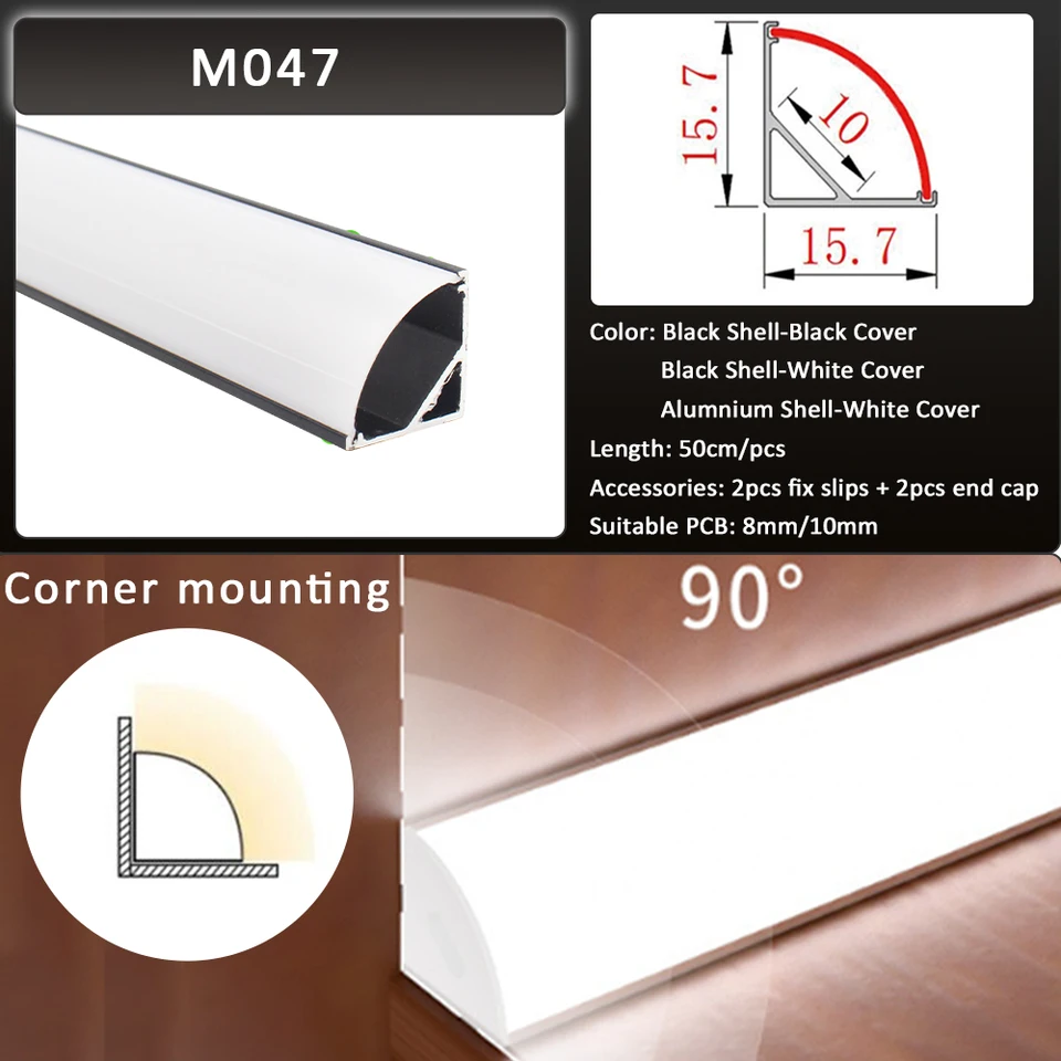 Efishine 20-PACK LED Profile Aluminium 20 X 1 M, V-shape Aluminium Profile With Milky White Cover, End Caps And Mounting Clamp For Strips, Very Easy