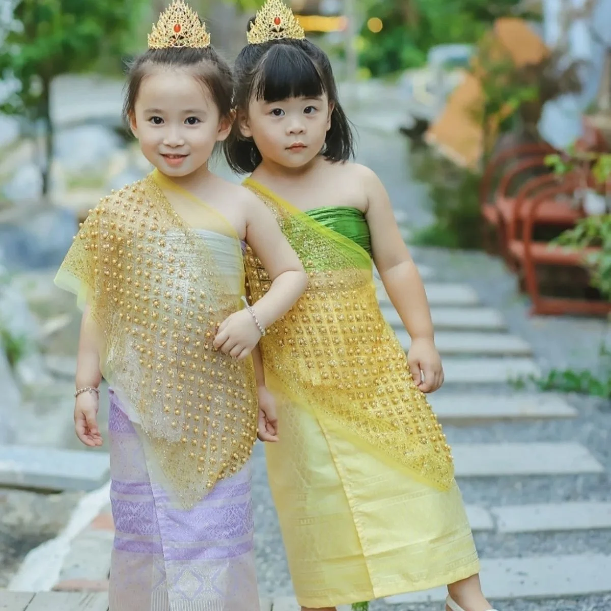 Thailand Myanmar children Dai clothing set Thai Traditional Clothing girl Stage Performance National Outfit Ethnic Costume thai style skirt