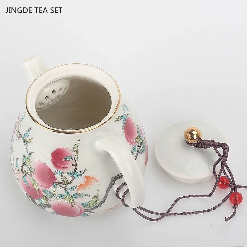 1PCS 200ml Ceramic exquisite Teapot Creative Retro Chinese Classical Handmade Grass Grey Peach Teapot