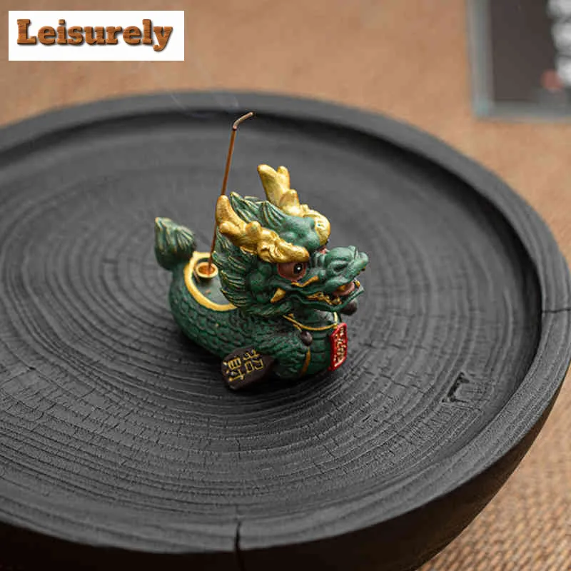 Lucky Dragon Boat Green Sandstone Incense Holder Tea Pet Aesthetic Lucky Model Tea Figurine Play Toys Tea Statue Ornaments Gifts