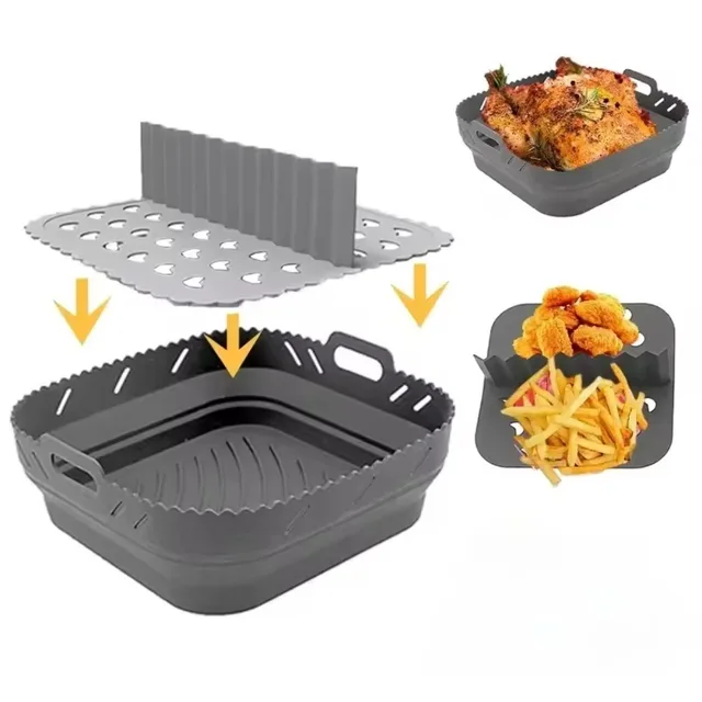Silicone Air Fryer Tray with Divider Plate Reusable Non-Stick Baking Mat for Oven  Fried Chicken Dishwasher-Safe 2