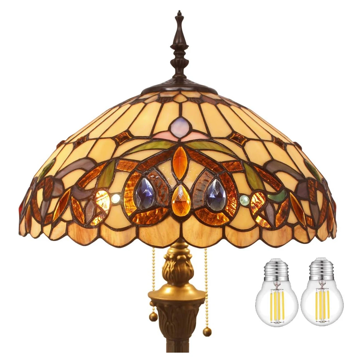

WERFACTORY Tiffany Floor Lamp Serenity Victorian Stained Glass Standing Reading Light 16X16X64 Inches