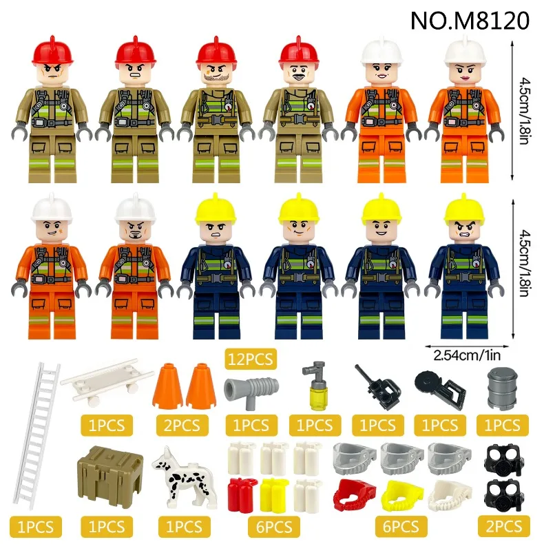 DIY-Bausteine, Figuren, Feuerwehr-Bausteine, Puppen, Spielzeug, Kinderspielzeug, Geburtstagsgeschenke, Zeichentrickfiguren – Detail 10
