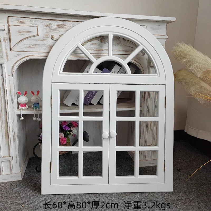 Timeless Elegance: Arched Faux Window Wall Decor in Distressed White and Natural Wood