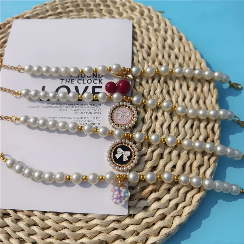 New Pet Pearl Collar Dog Princess Bow Necklace Cat Jewelry Collar Puppy Accessories Dog Chain Chihuahua Wedding Jewelry Stuff