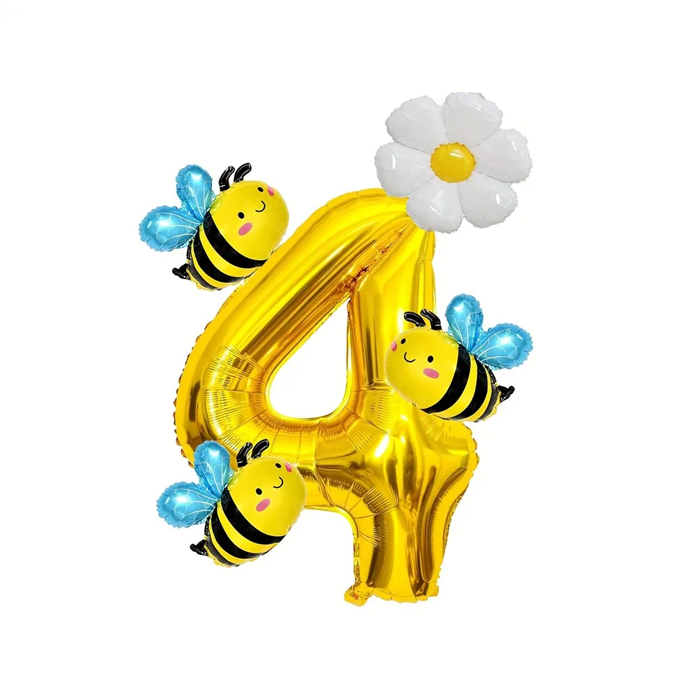 5 Stück Mini Biene Gänseblümchen 32 Zoll Gold Zahl Folienballons Set Gänseblümchen Blumenballon für Bienenthema Geburtstagsparty liefert DIY Geschenke – Detail 5