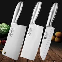 1-7pcs ชุดมีดเชฟ Hollow Handle ชุดมีดสแตนเลสในครัวเรือนหั่นมีดครัว Meat Cleaver มีดสับ 1