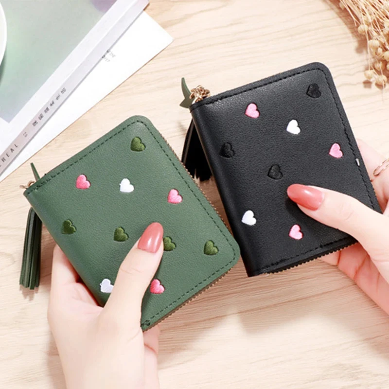 Pu Leather Card Bag Mini Wallet Ladies Money Clip Love Embroidery Multifunctional Wallet Women Short Certificate Storage Bags women wallet
