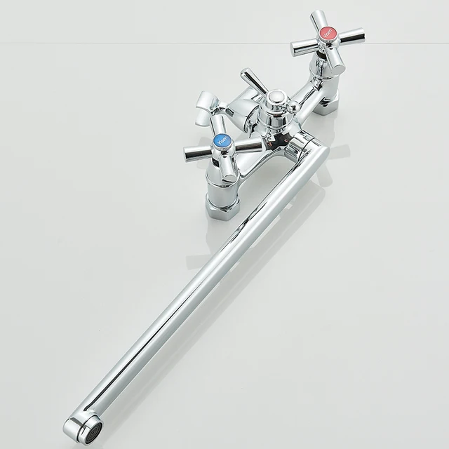 ก๊อกผสมอ่างอาบน้ำโครเมียมพร้อมฝักบัว ก๊อกอ่างอาบน้ำแบบยาว ก๊อกผสมอ่างอาบน้ำแบบสองมือจับ วาล์วผสมฝักบัวอ่างอาบน้ำ ก๊อกน้ำห้องน้ำในครัวเรือน 5