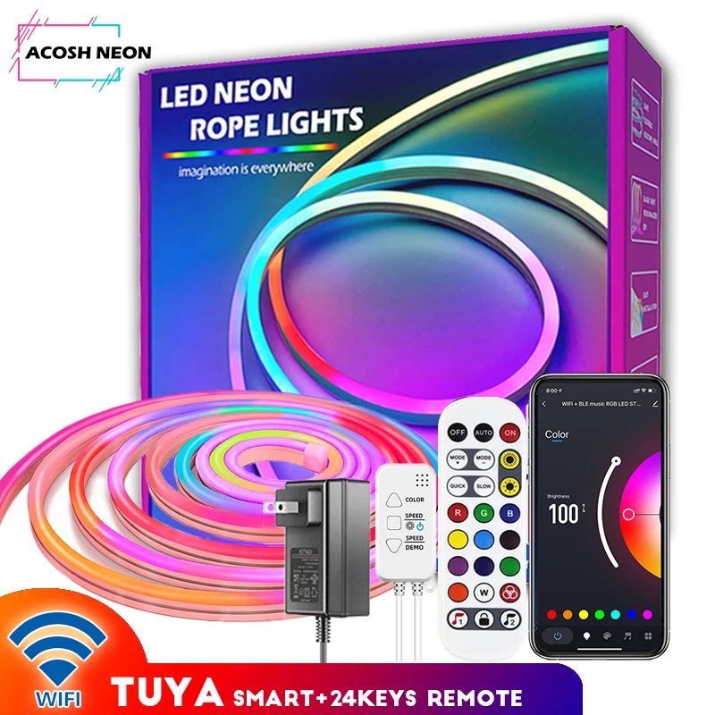 RGB Tuya Led Strip Light 12-24V 5-10M Water Proof Neon Strip WiFi LED Room Lights  Music Sync  Alex  Flexible Tape Voice Control