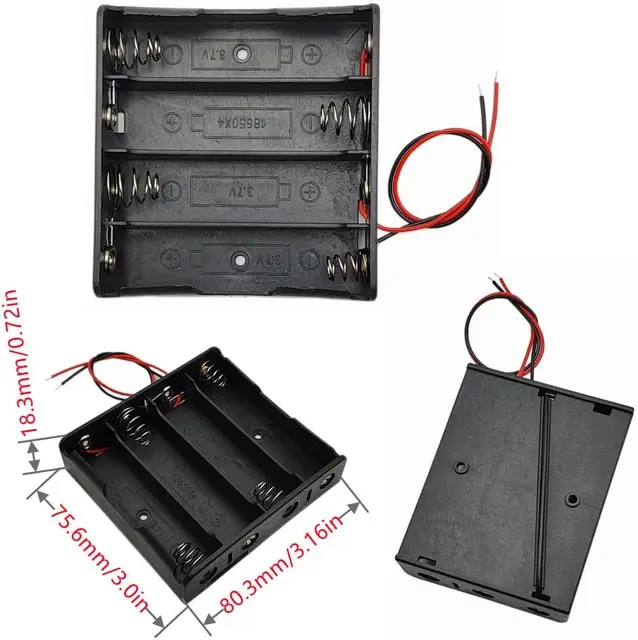 Boîte de support de batterie 18650, boîtier de stockage de batterie 3.7V, 1 fente, 1 cellule, 2 cellules, 3/4 cellules, conteneur en plastique avec des fils allergiques noirs et rouges, 3 pièces 5