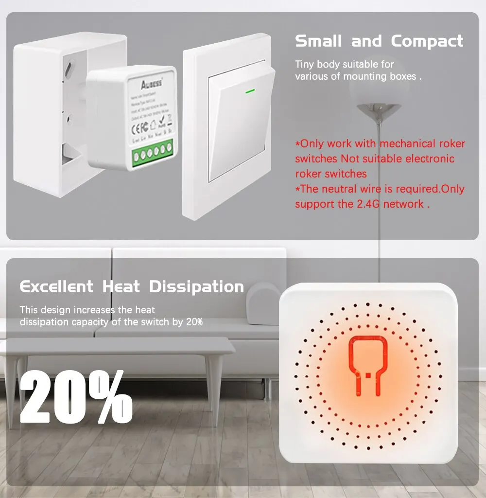 Wifi Smart Switch Mini 16A DIY Light Switches 2 Way Wireless Smart Home With Tuya Life App Alexa Google Home