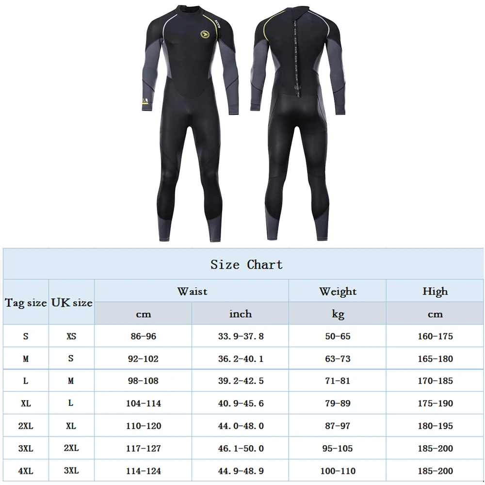 1.5mm Neoprene Mens Diving Suit Adults Full One-piece Wetsuit Back Zipper Cold-proof Long Sleeve Swimming Suit Kayak Surf Sports