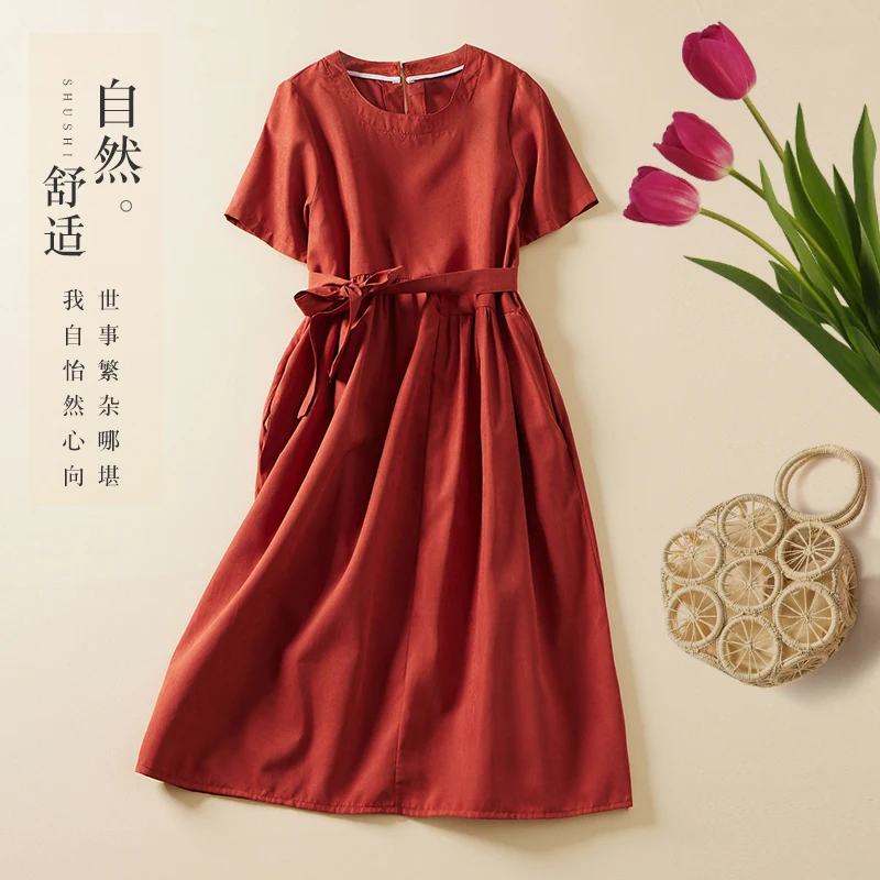 

Женское Повседневное платье с бантом на поясе, мягкое свободное приталенное офисное платье для работы, для отдыха и путешествий, лето 2022