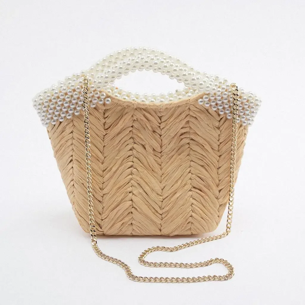 

Pearl Straw Weave Luxury Designer Handbag Trend Fashion Shoulder Bag New In Chic Exquisite Elegant High-Grade Crossbody Bag