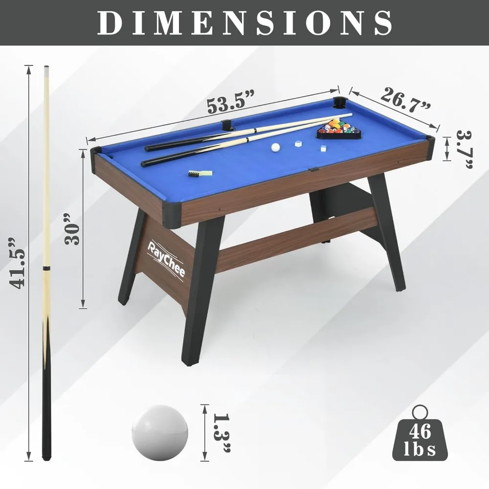 4.5Ft Pool Table, Portable Billiard Table for Kids and Adults, Mini Billiards Game Tables W/ 2 Cue Sticks, Full Set of Balls 5
