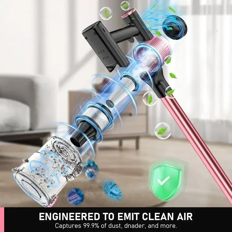 Cordless Vacuum Cleaner, 350W 30KPa, up to 40mins runtime,3 Suction, 1.5L dust cup, LED Display, stick vacuum for Floor/Carpet